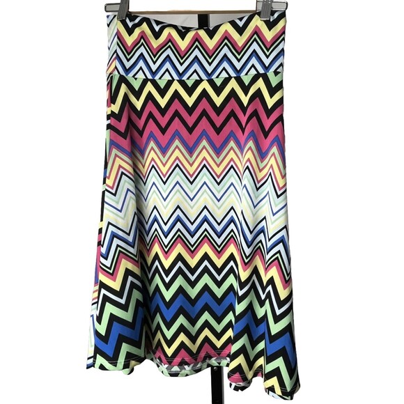 LulaRoe Skirt Knee Length High Wide Waist Pull On Colorful Zig Zag Stretch Small - Picture 2 of 3